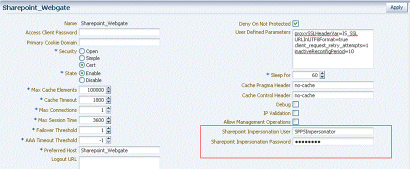 Webgate登録でのSharePointユーザー資格証明