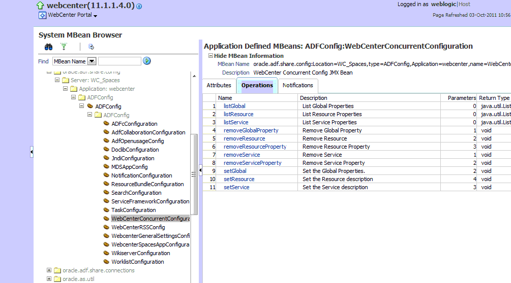 システムMBeanブラウザ - WebCenterConcurrentConfiguration