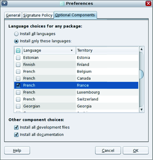 image:Image shows the Package Manager: Optional Components