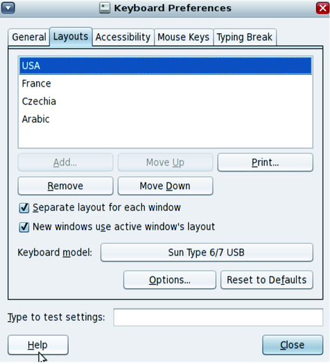 image:Graphic shows the GNOME keyboard preferences