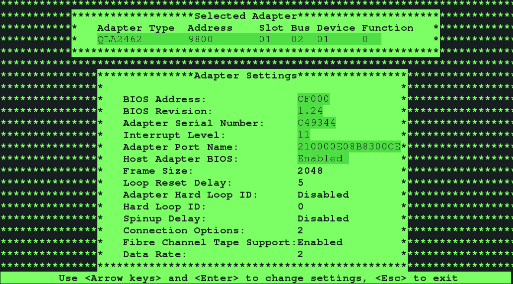 image:HBA BIOS Screen for an HBA WWN