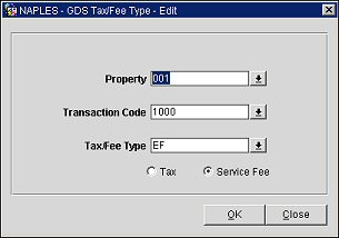 GDS Tax/Fee Type - Edit Screen