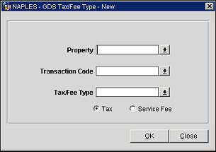 GDS Tax/Fee Type - New Screen