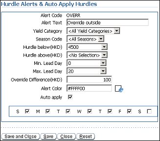 orms configuration tab alerts hurdle alert auto edit