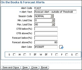 orms configuration tab alerts otb and forecast alert edit