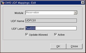 OWS UDF Mapings - Edit screen
