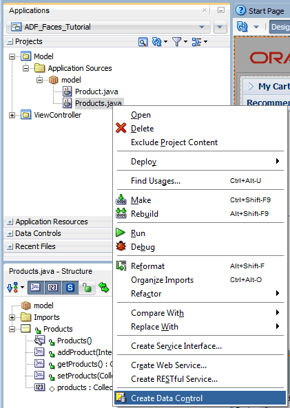 creating data control from pojo