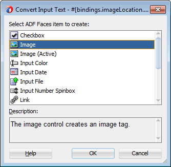 image selected in the convert to dialog