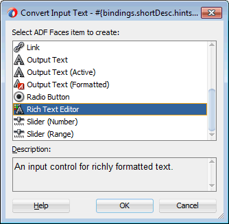 rich text editor selected in convert dialog