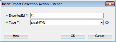 Export Collection dialog pane with excelHTML in the type property