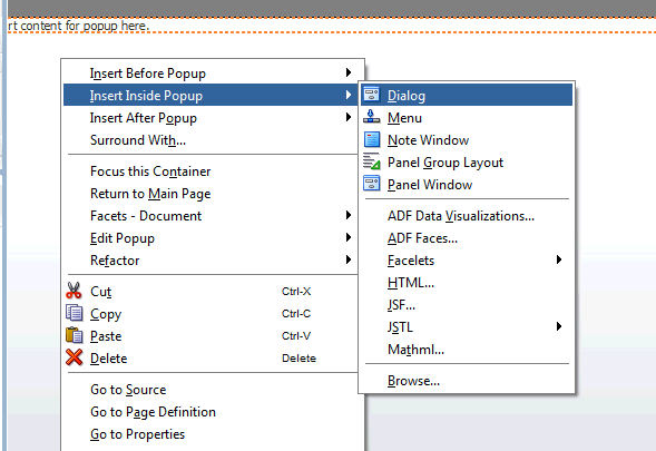 context menu on popup to insert a dialog inside the popup