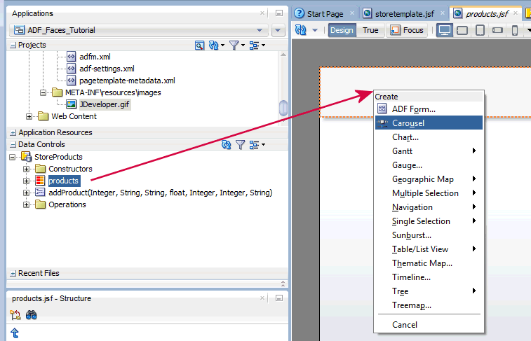 data control dropped on the dialog as a Carousel