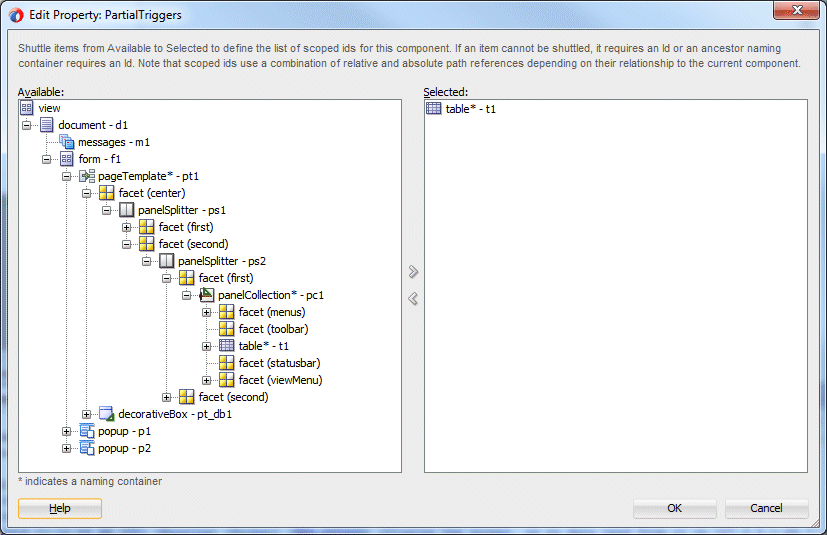 partial trigger edit property pane with table on the selected side