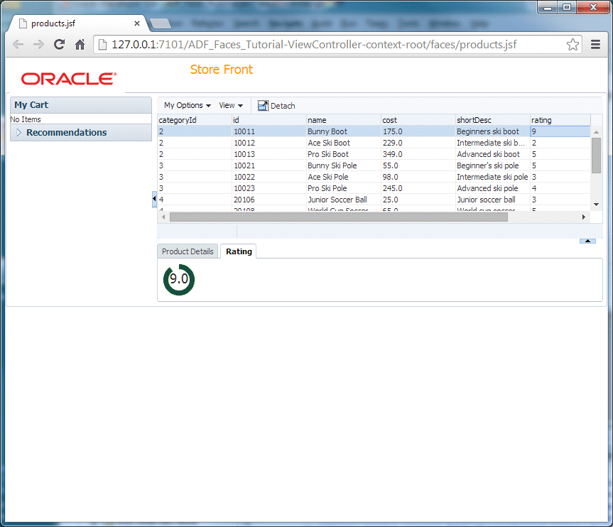 second record in table selected and full record displayed in product details tab