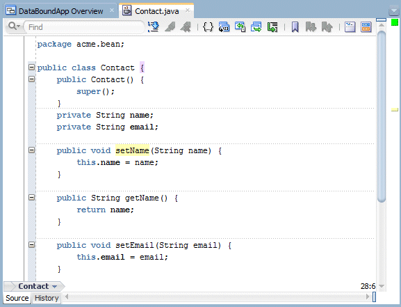 Sample code in source editor