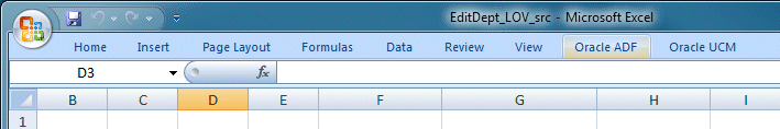 Oracle ADF tab in the Excel ribbon