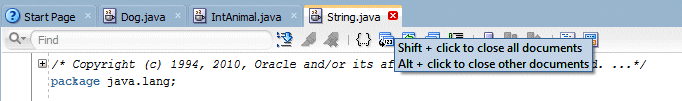 String.java tab with cursor positioned over the X to close the window.