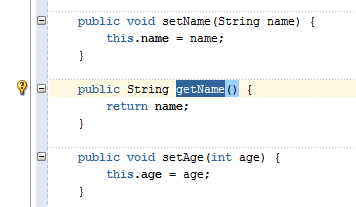 Source editor showing the getName method in the code.
