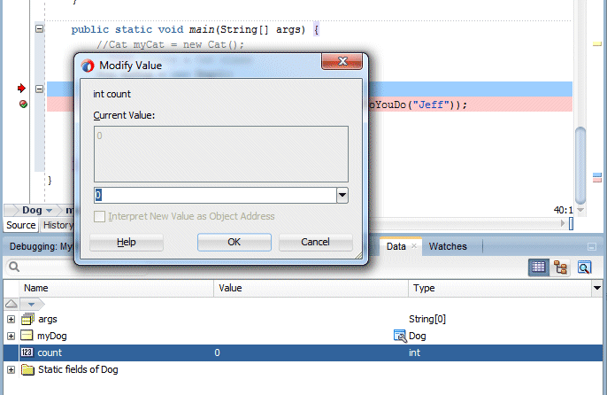 Smart Data window with 'count' selected and Modify Value dialog, showing 0 as current value.