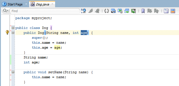 Source editor with 'age' parameter highlighted in yellow; 'age' variable is not highlighted.