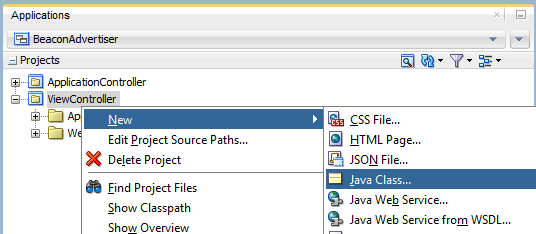 adfmf-feature,xml selected in the applications navigator
