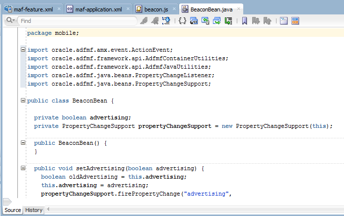 adfmf-feature,xml selected in the applications navigator
