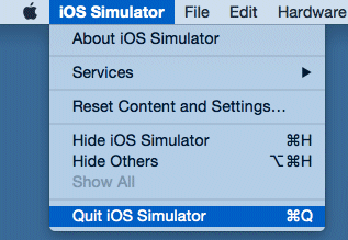 quit ios simulator menu option