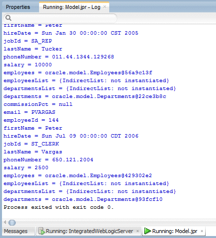 Returned info in the Running log window