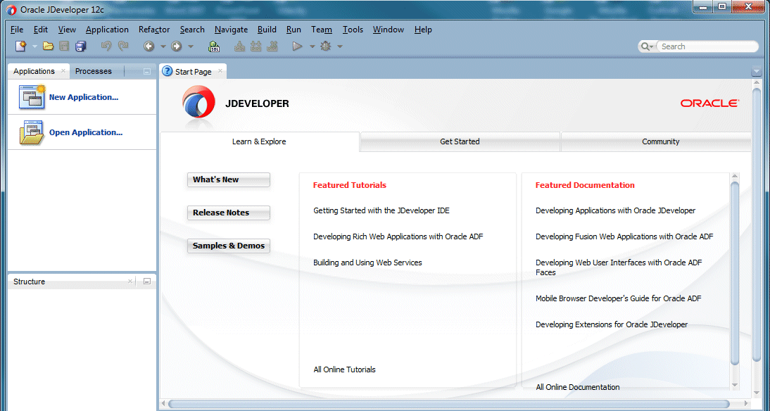 JDeveloper Start Page