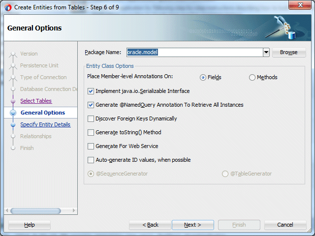 Step 6 of the Create Entities from Tables