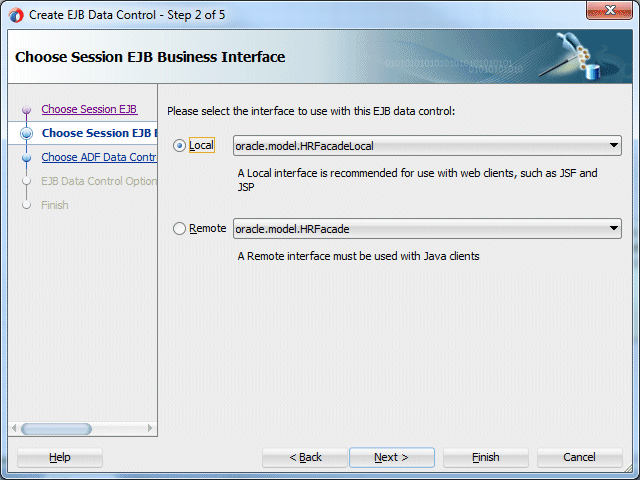 Choose EJB Interface dialog.