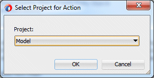 Select Project for Action dialog with Model in the Project field.