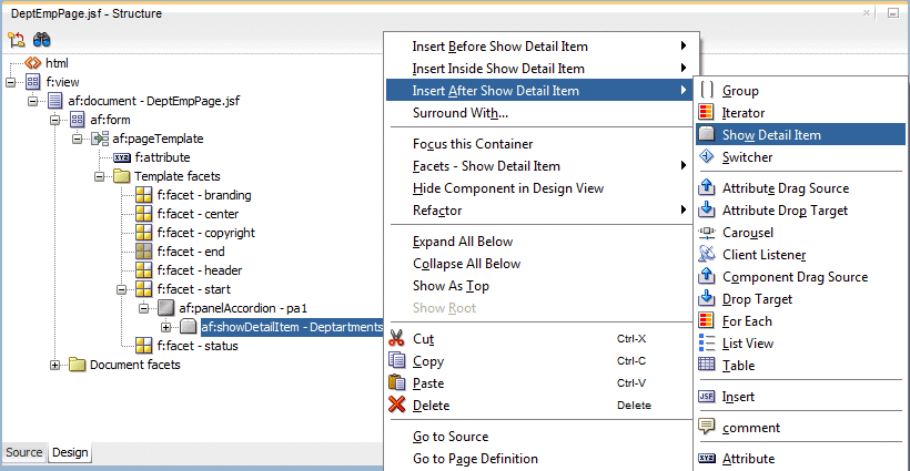 Context menu for showDetailItem, with  additional Show Detail Item selected.
