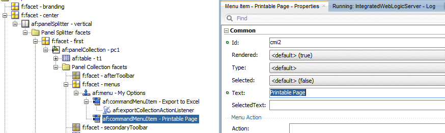PI for menu item with Printable Page highlighted in Text field.