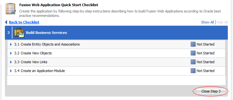 this screenshot shows the substeps of the Build Business Services and Close Step 3 button highlighted to collapse the substeps.