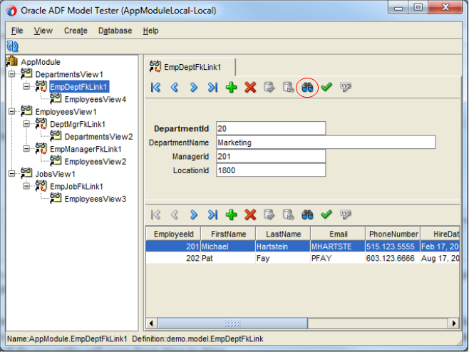 This screenshot highlights the Specify View Criteria icon that opens a View Criteria dialog.