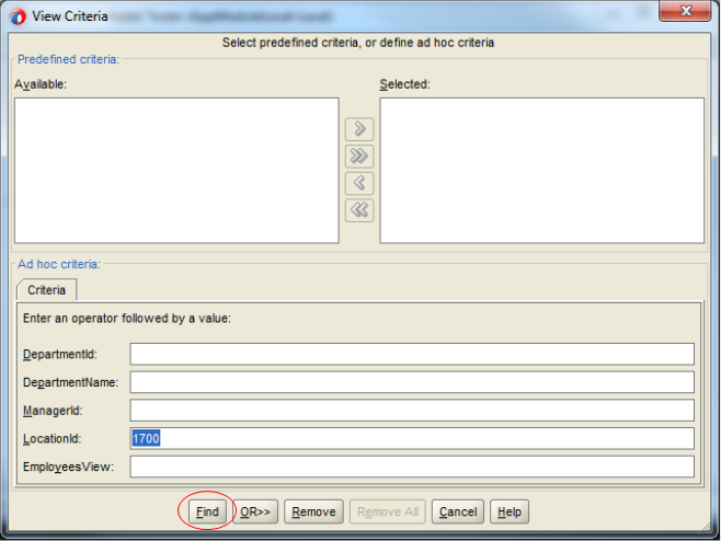 This screenshot shows the criterion as specified in the previous paragraph, entered. You can specify your criteria to find or remove the records from a table. You can also select from the predefined criteria.