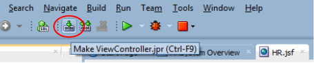 This screenshot shows the JDeveloper toolbar that highlights the recompile button.