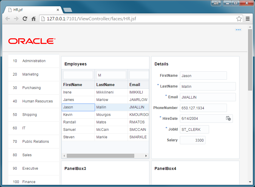 This screenshot shows the browser page with different details in the second panel box when a different record is selected in the first panel box.