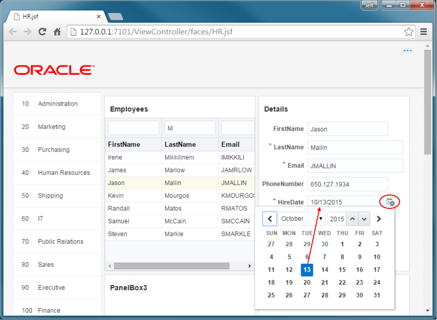 This screenshot displays the browser page that displays a Calendar icon for the field that has the datatype as Date.