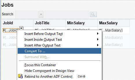 This screenshot shows the Convert To selected from the righ-click menu of JobId.