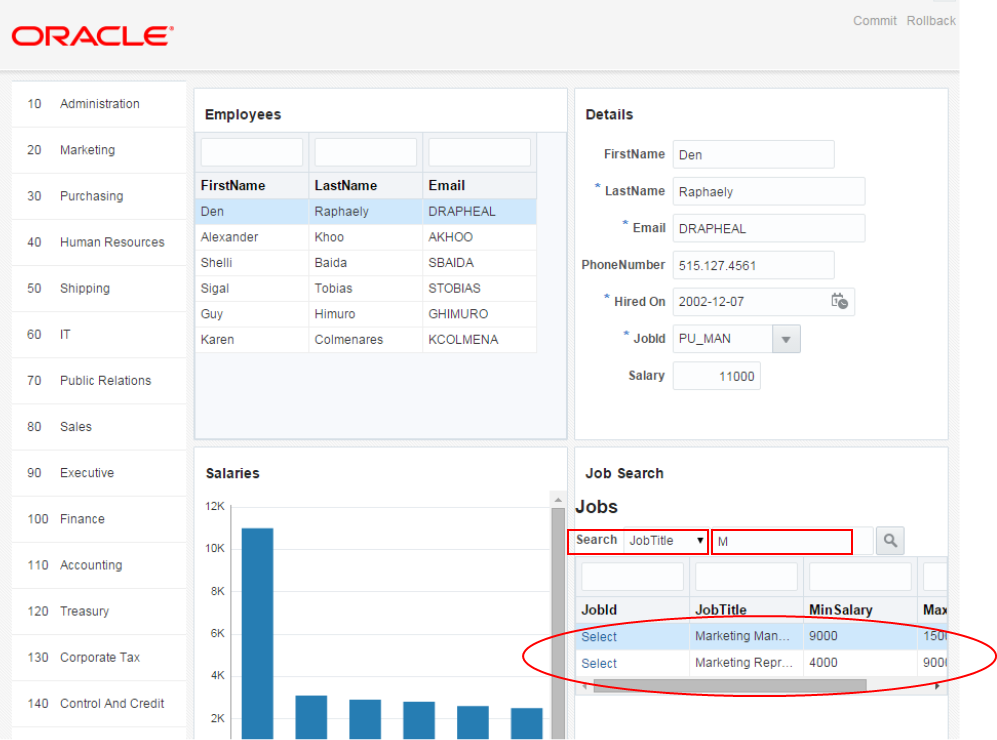 This screenshot shows the browser page with the search criteria as specified in the paragraph above, entered in the fourth panel. The data displayed in the fourth panel corresponds the search criteria entered.