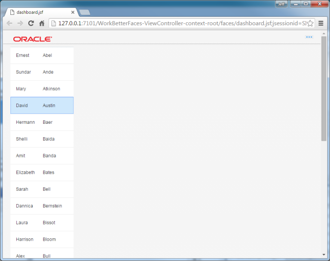 This screenshot shows the browser page with the employee first and last names listed to the left.