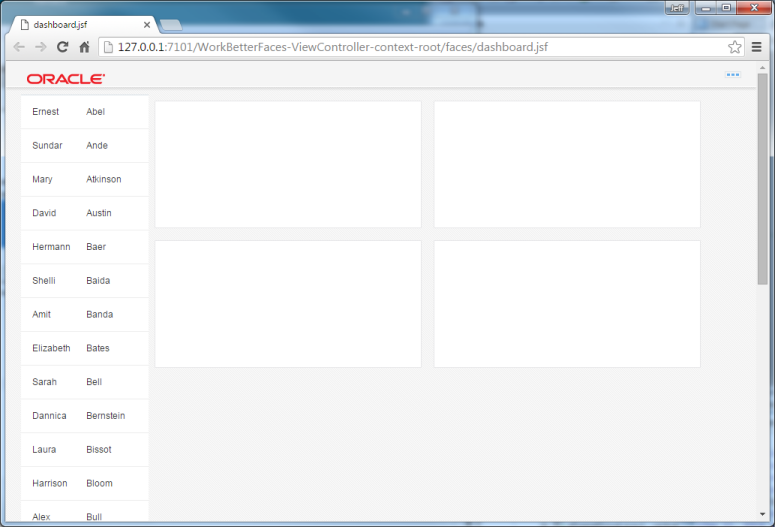 This screenshot shows a browser page with the employee names to the left and 4 empty regions of area 2 x 1 to the right.