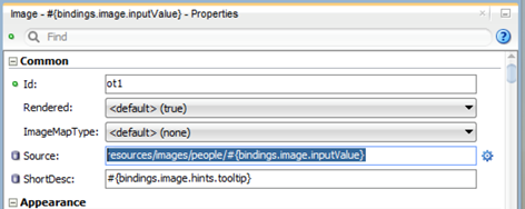 This screenshot shows the Properties pane for Image. The Source property value reflects the path to images directory.