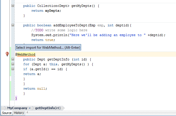 Java editor add web method