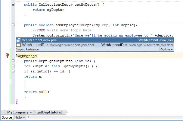 java editor with completed method