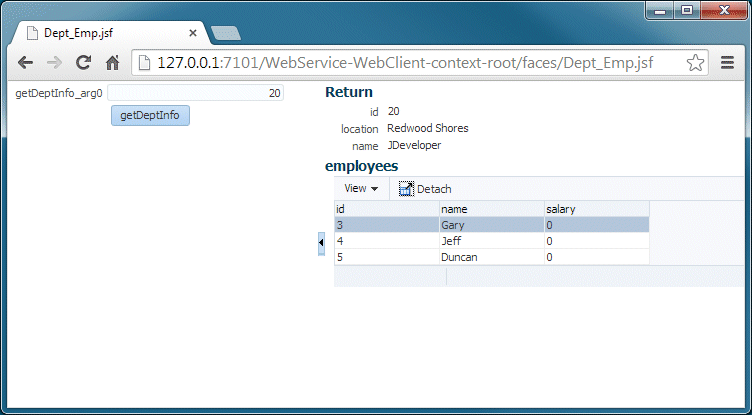 running page with data