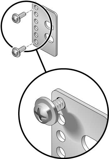 image:Figure showing how to install the screws to the rear                                         plate's shallowest rack position.