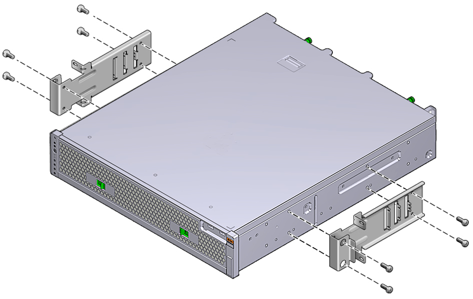 image:Figure showing where to secure the side brackets to the side of                                 the server.